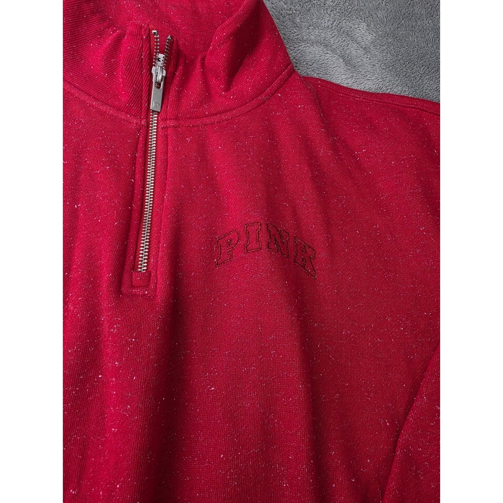 Victoria's Secret PINK Red Marl Quarter Zip Pullover Sweatshirt XL Logo Back